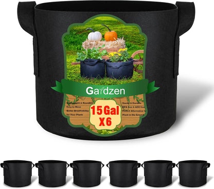 Gardzen 6-Pack 15 Gallon Grow Bags, Aeration Fabric Pots with Handles, Heavy Duty Cloth Pots for