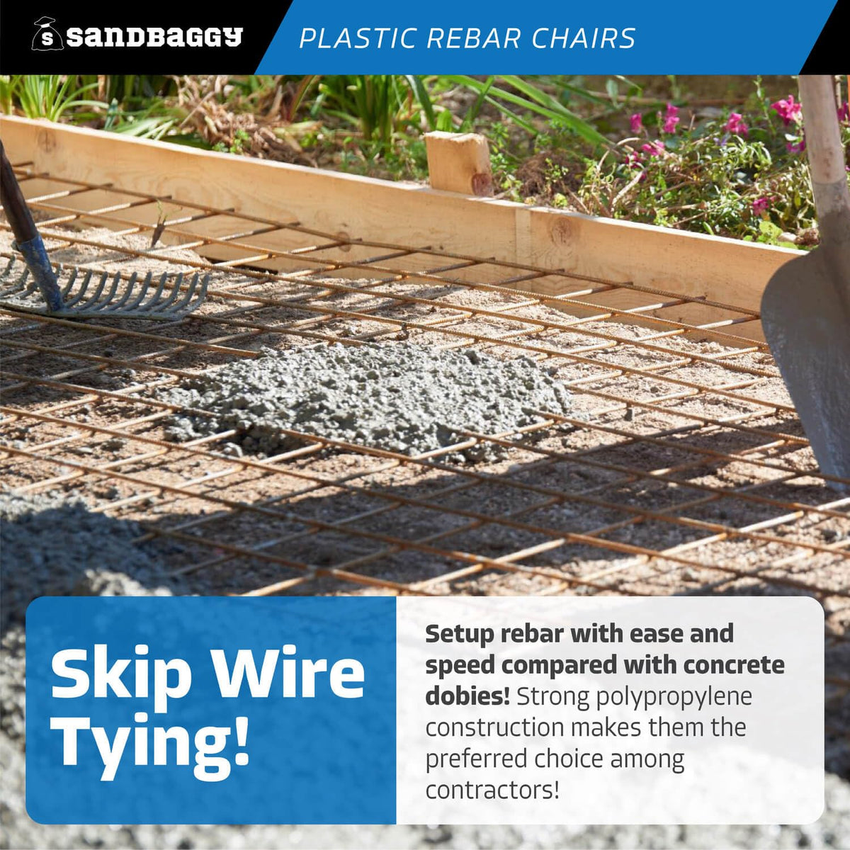 Sandbaggy Rebar Chair (Pack of 1000, 2-1/4 Inch) - Heavy Duty Plastic, Fits Rebar #3 to #5