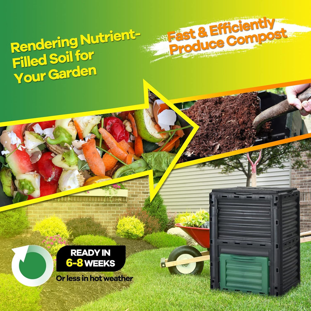 Goplus Compost Bin, 80 Gallon (300 L) Large Outdoor Composting Box w/Top Flip Latch-on Lid, Bottom