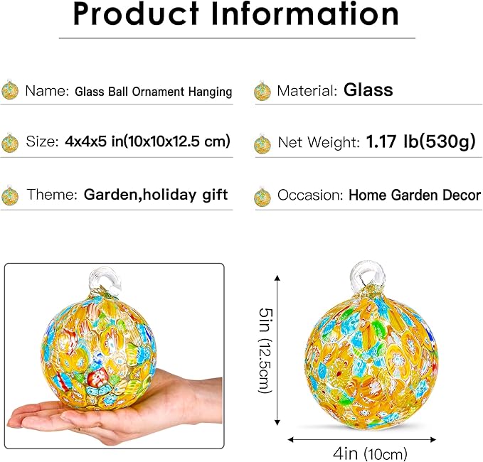 Hand Blown Glass Witch Ball,Glass Ornament Hanging Garden Gazing Ball Indoor Outdoor Home Décor. (5)