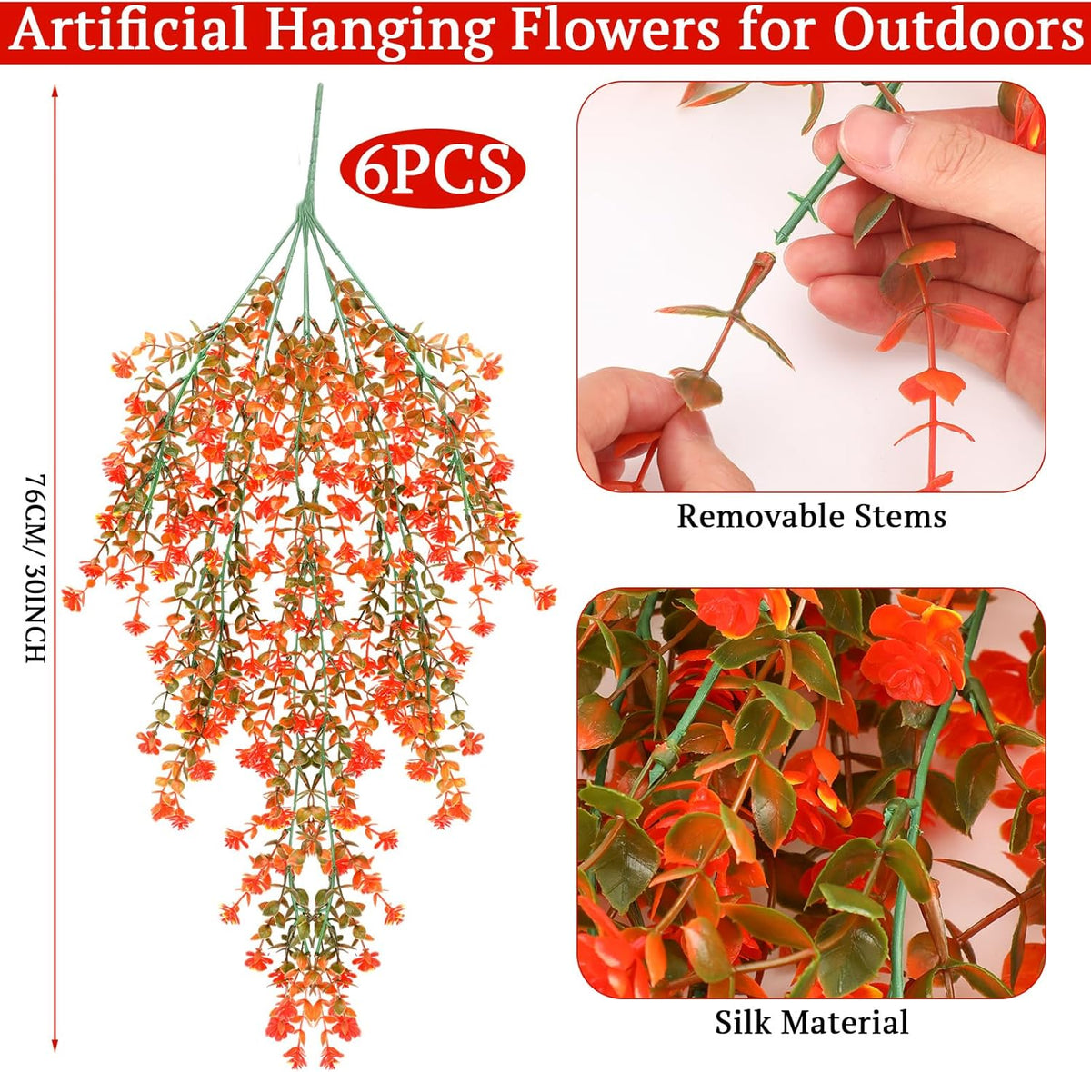 6 Pcs Artificial Fall Hanging Flowers Outdoor Silk Mum Plants Autumn Decor Faux Violet with