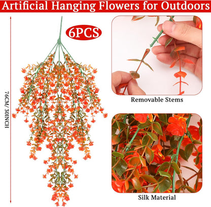 6 Pcs Artificial Fall Hanging Flowers Outdoor Silk Mum Plants Autumn Decor Faux Violet with
