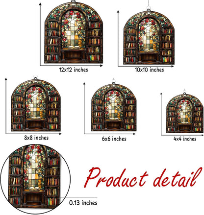 Floral Library Books Bookish Acrylic Suncatcher Stained Glass Effect Window Car Hanging Christmas