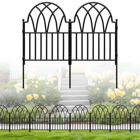 LATIHUUM 19 Pack Decorative Garden Fence Panels - 20.07 Ft Black Arched Metal Landscape Border