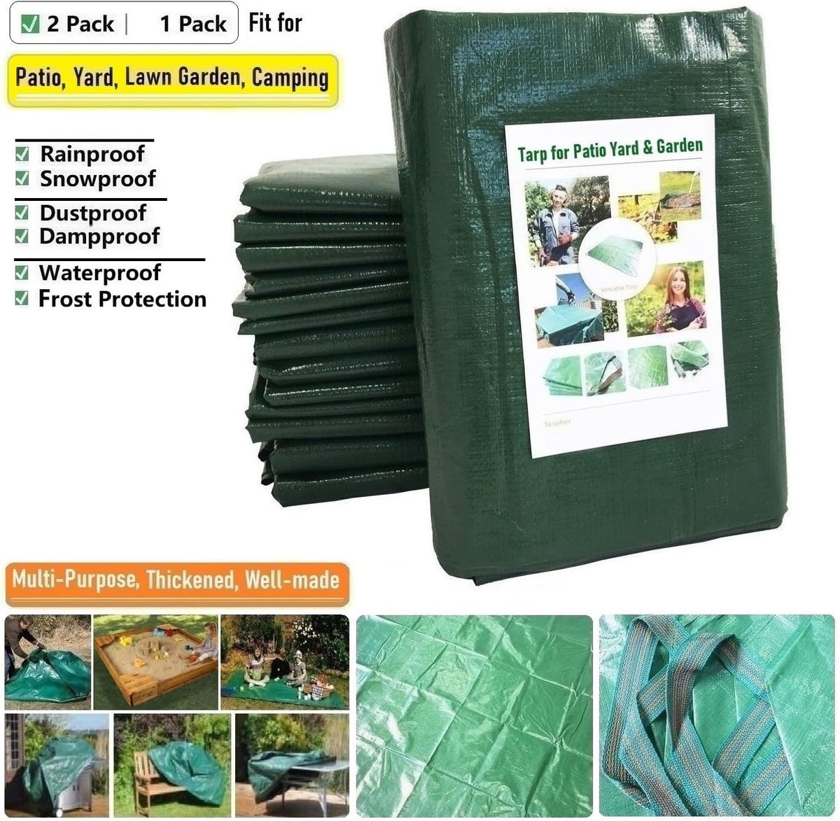 2-Pack 7x7ft Yard Garden Leaf Tarp 4 Handles Waterproof Tarps for Sandbox Cover,Lawn Debris,Yard