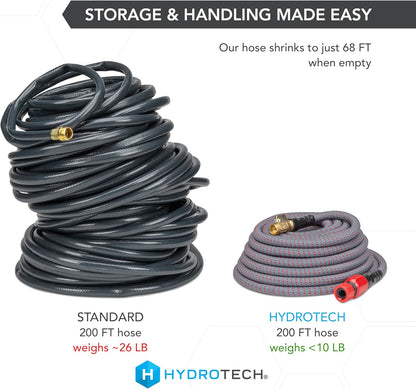 HydroTech 5/8" 200 ft Expandable Garden Hose - Flexible, Lightweight, Durable and Burst-Proof Hose
