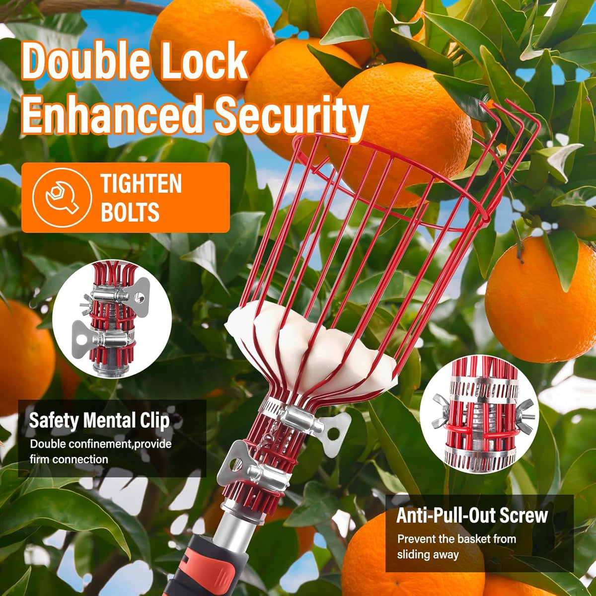 26FT Reach Fruit Picker Pole with Basket Telescoping,Apple Picker Pole with Basket,Lightweight