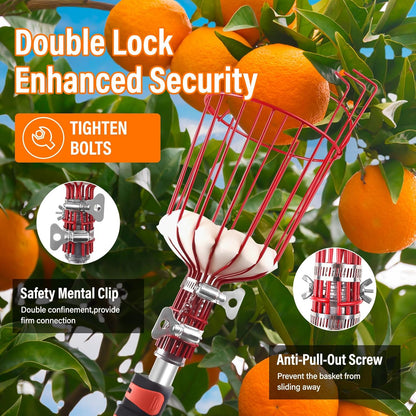 26FT Reach Fruit Picker Pole with Basket Telescoping,Apple Picker Pole with Basket,Lightweight