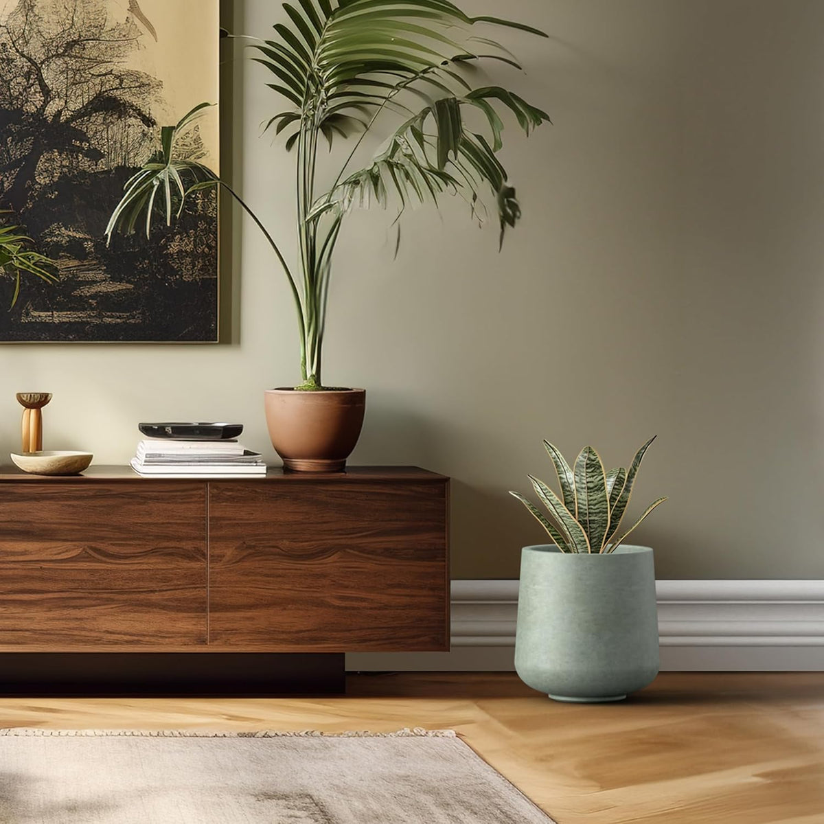 Kante 11.6" Dia Round Concrete Planter, Outdoor Indoor Large Plant Pots Containers with Drainage