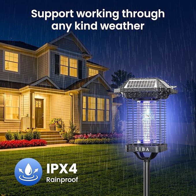 LiBa Solar Bug Zapper Outdoor, 2 in 1 Mosquito Zapper Cordless & Rechargeable, Solar Insect Killer