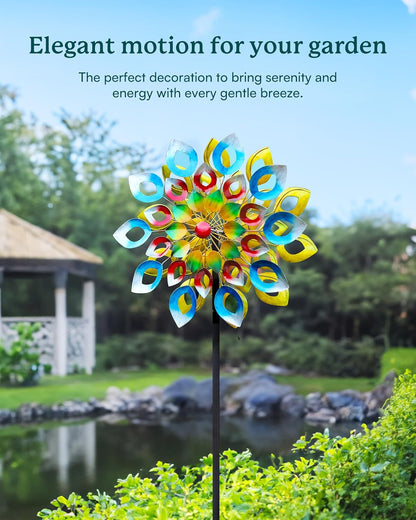 Yard Garden Wind Spinners with Stake - Large Outdoor Metal Wind Spinners, Lawn Yard Art Garden