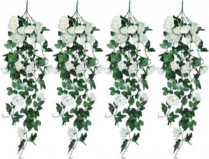 Artificial Hanging Rose Plant 4Pieces 3.3Ft Faux Ivy Plants Fake Outdoor Flowers Vines,UV Resistant