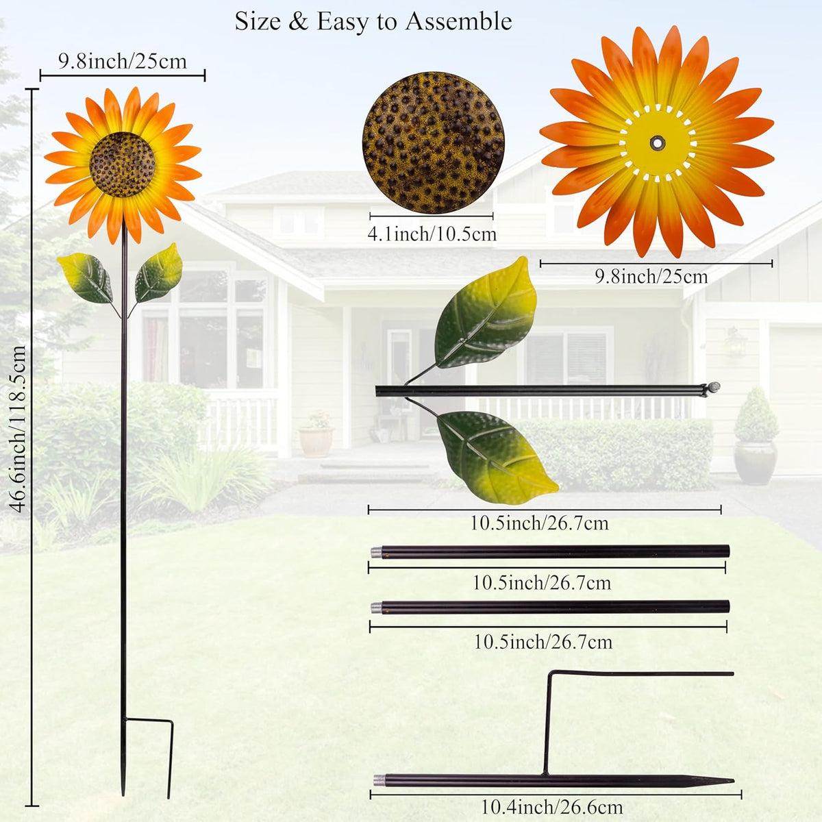 Viveta 2Pack Metal Sunflower Wind Spinner Outdoor,Kinetic Decorative Wind Sculpture wtih Sturdy