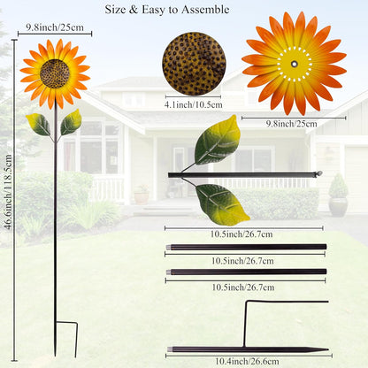 Viveta 2Pack Metal Sunflower Wind Spinner Outdoor,Kinetic Decorative Wind Sculpture wtih Sturdy