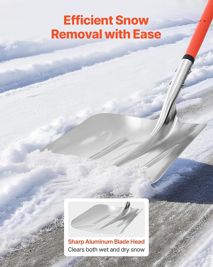 VEVOR Snow Shovel for Driveway, 14 in Wide Aluminum Alloy Snow Shovel with D-Shaped Handles, Large