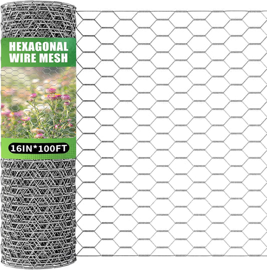 16in x 100ft Craft Chicken Wire Mesh, Hexagonal Galvanized Wire Mesh for Poultry, Floral Wire