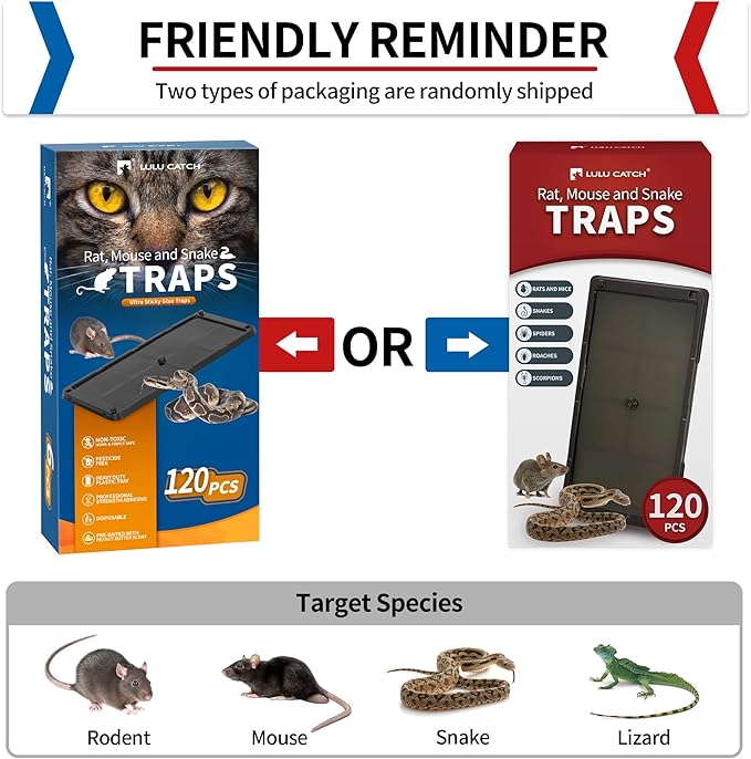 LULUCATCH Sticky Mouse Trap, 120 Pack Large Glue Traps, Pre-Baited Heavy Duty Non-Toxic Bulk Glue