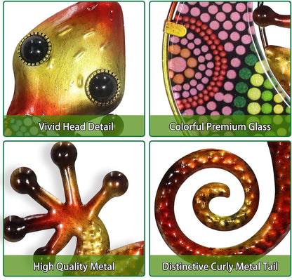 HONGLAND Metal Gecko Wall Art 2 Pack 15 Inch Lizard Outdoor Decor Hanging Glass Sculpture