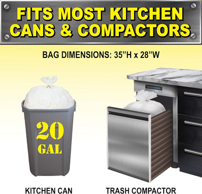 Heavy Duty Kitchen Compactor Bags, Twist Tie Closure, White, Clean Fresh Scent with Odor Protect
