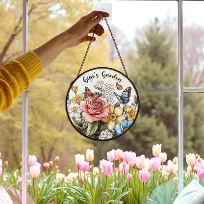 Gigi Gifts Suncatcher Stained Glass Window Hanging Decor from Grandkids, Gigi's Garden Stained