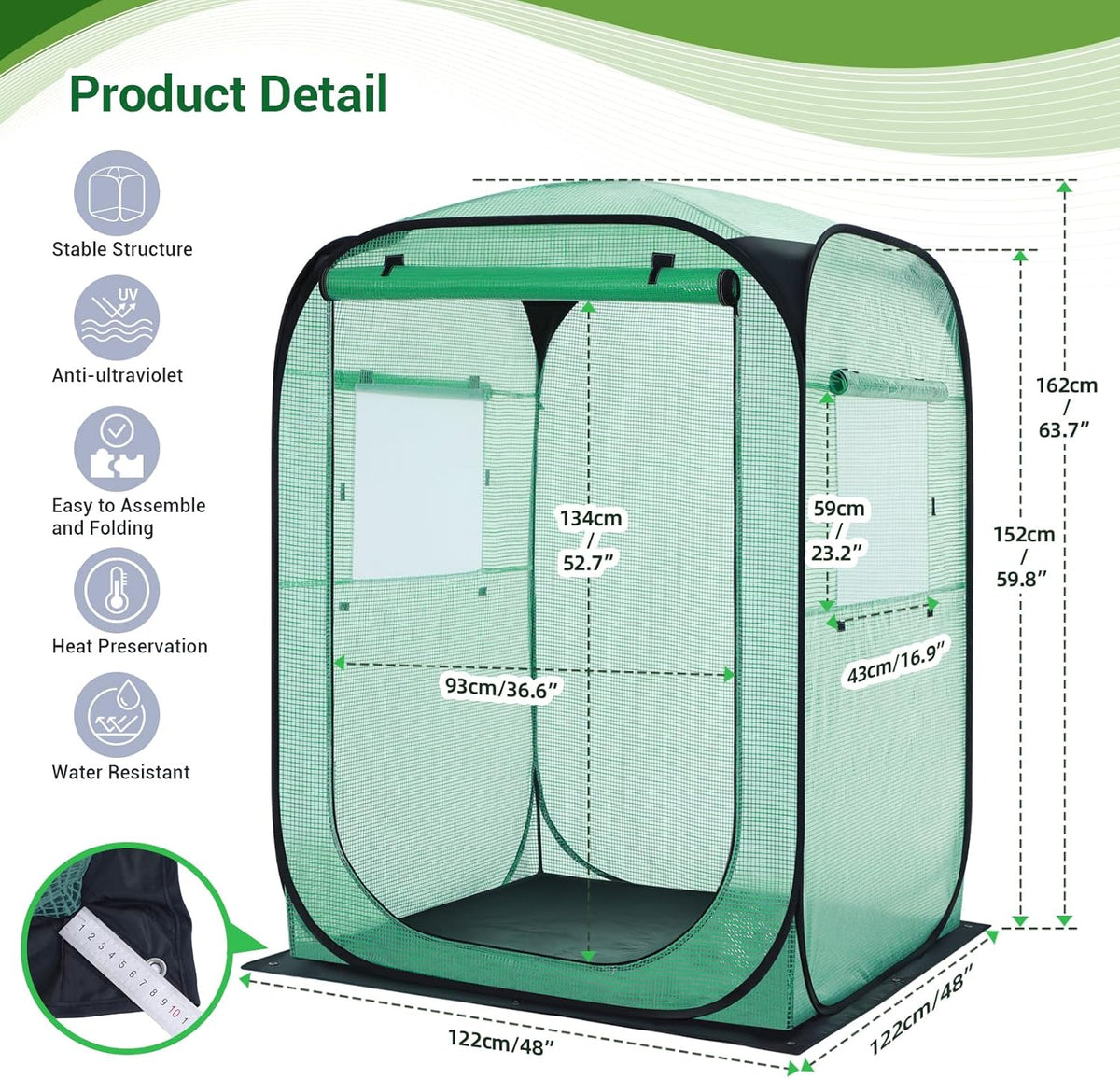 Ohuhu Pop Up Greenhouse for Outdoors, Portable Walk-in Mini Green House with Removable PE Mat &