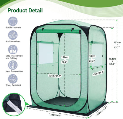 Ohuhu Pop Up Greenhouse for Outdoors, Portable Walk-in Mini Green House with Removable PE Mat &