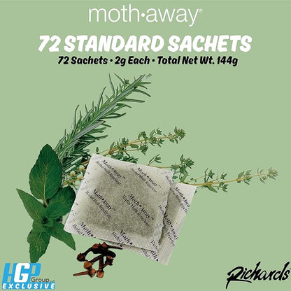 Richards Homewares Moth Away Sachets – 72-Pack Value Bundle, Natural Herbal Moth Repellent