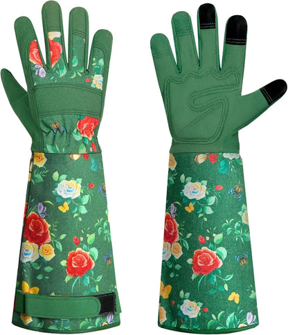 DLY Gardening Gloves,Leather Rose Gloves,Women's Long Gardening Glove for Garden Work and Yard