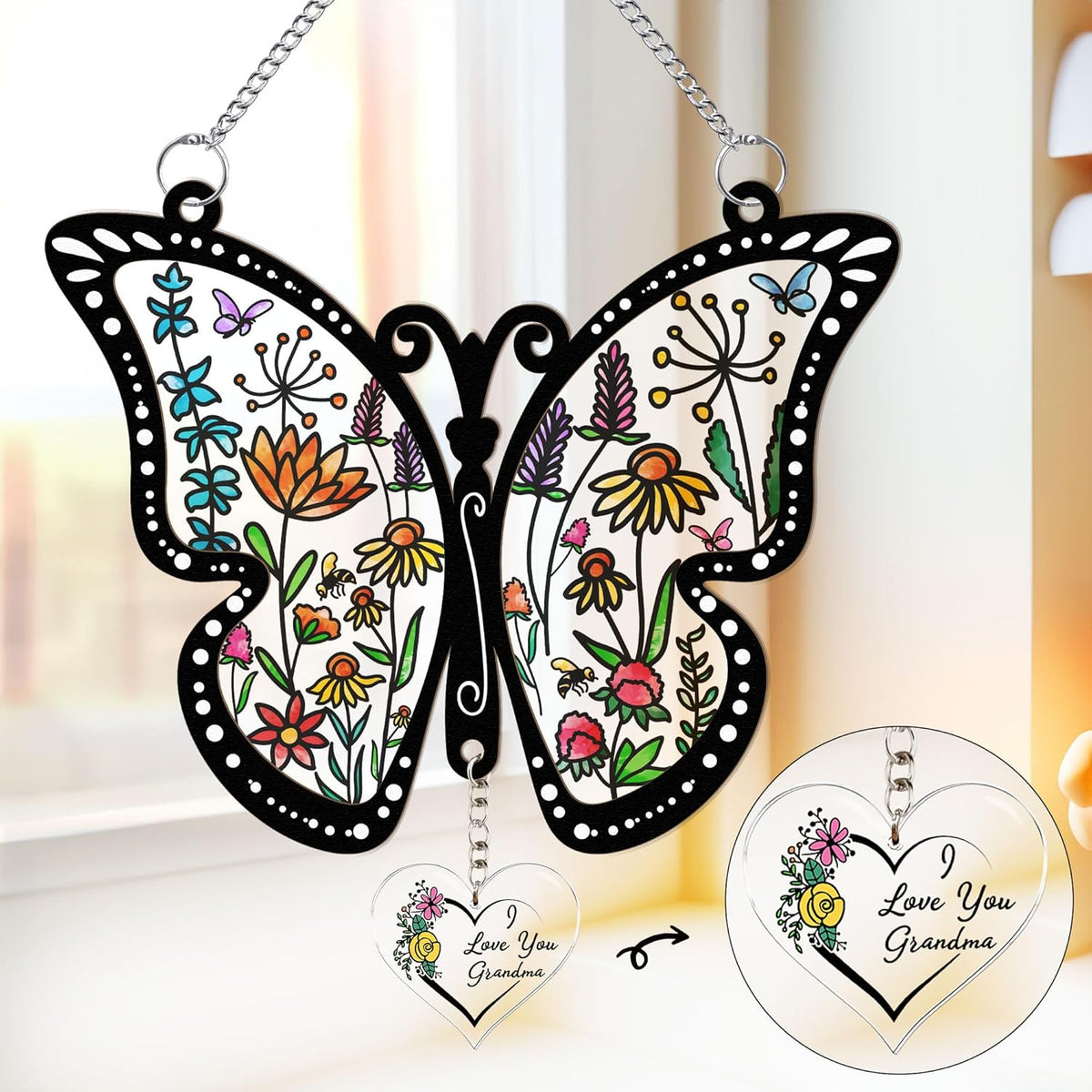 Macorner Gifts for Grandma Acrylic Window Hanging Suncatcher Butterfly, Birthday I Love You, for