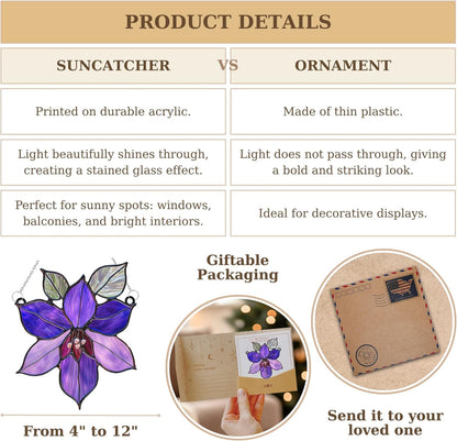 Purple Clematis Acrylic Suncatcher Stained Glass Effect Window Car Hanging Christmas Ornament