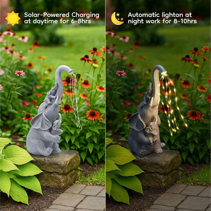 Solar Elephant Garden Statue Decor with Constant LED Lights - Lawn Patio Yard Balcony Lucky