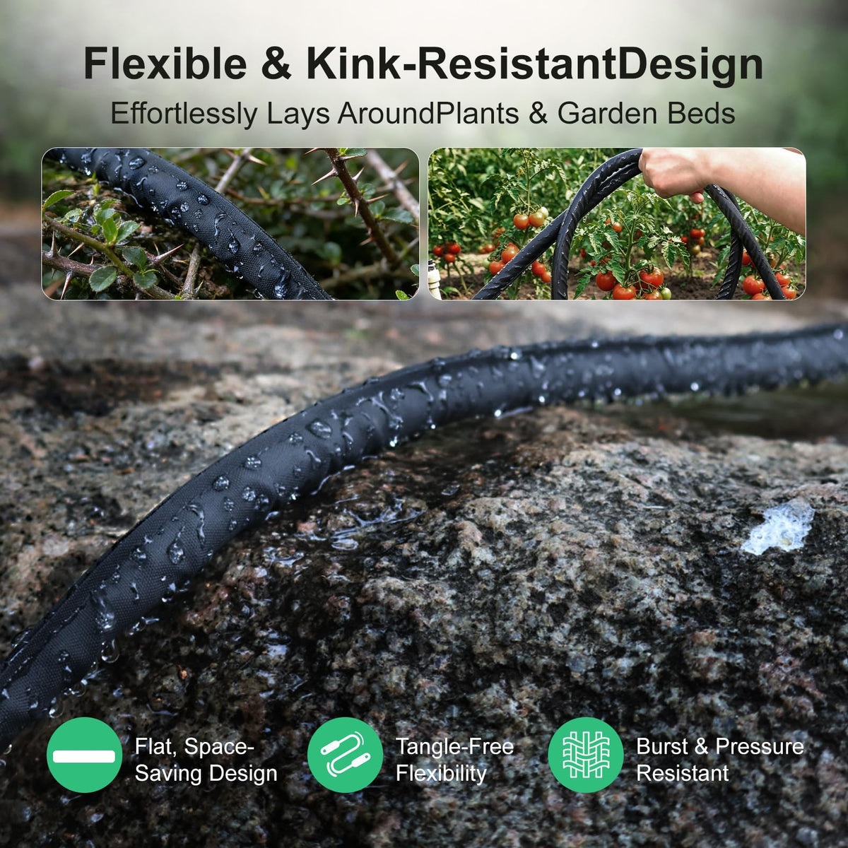 Apgooface Flat Soaker Hose 25 ft 4-Pack with Splitter, 80% Water-Saving Drip Irrigation Hose 100