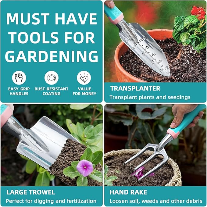 MelonArt Garden Tool Set,8 Pcs Gardening Hand Tool Starter Kit for Women Heavy Duty Outdoor Tool