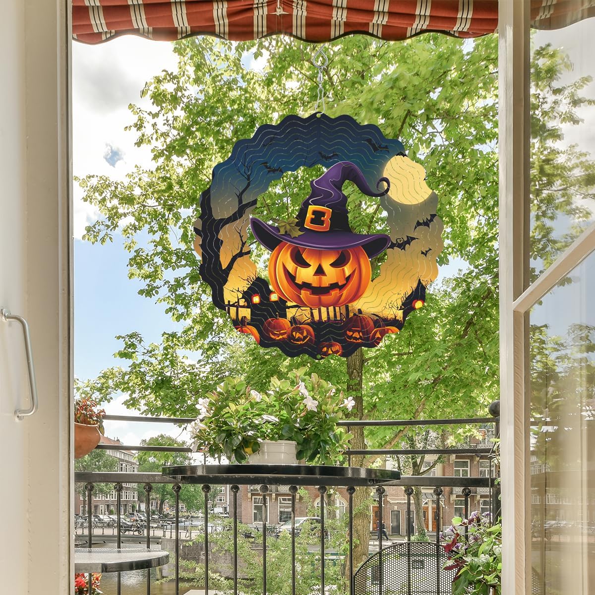 Hanging Halloween Metal Wind Spinner Witch's hat Wind Spinners 3D Hanging Skull Pumpkin Metal Wind
