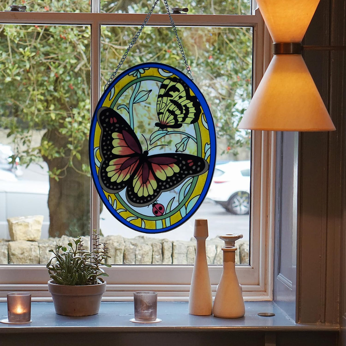 Monarch Butterfly Stained Glass Window Hanging, Butterfly Decorations Gift for Women, Stained Glass