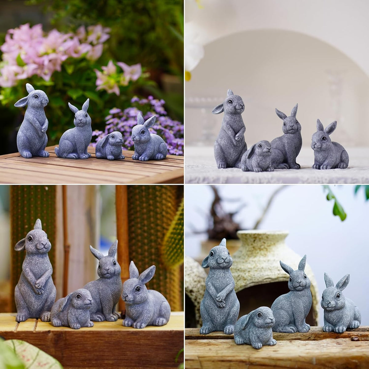 Nacome Bunny Statues for Fairy Garden Easter Decor: Outdoor Set of 4 Rabbit Table Sculptures for