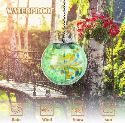 Solar Hanging Lanterns Outdoor Solar Glaze Glass Lantern Globe Hanging Outdoor Lights for Garden