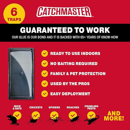 Catchmaster Rat, Snake and Mouse Traps 6Pk, Large Bulk Glue Rat Traps for Home, Adhesive Plastic