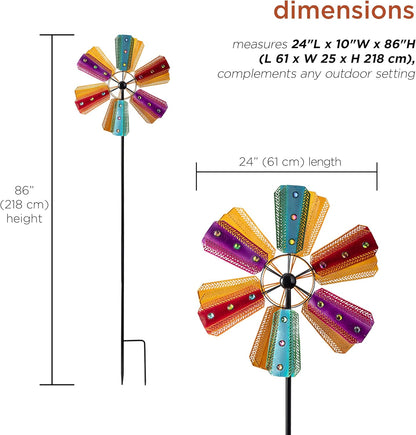 Alpine Corporation 86" Tall Outdoor Colorful Bejeweled Wind Spinner Stake Yard Decoration