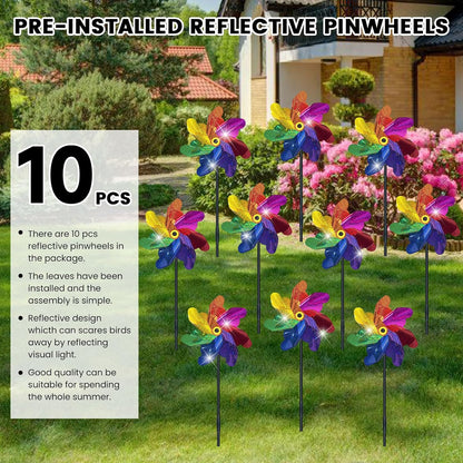 10 PCS Reflective Pinwheels for Yard and Garden Bird Devices Pre-Installed Sparkly Wind Spinner