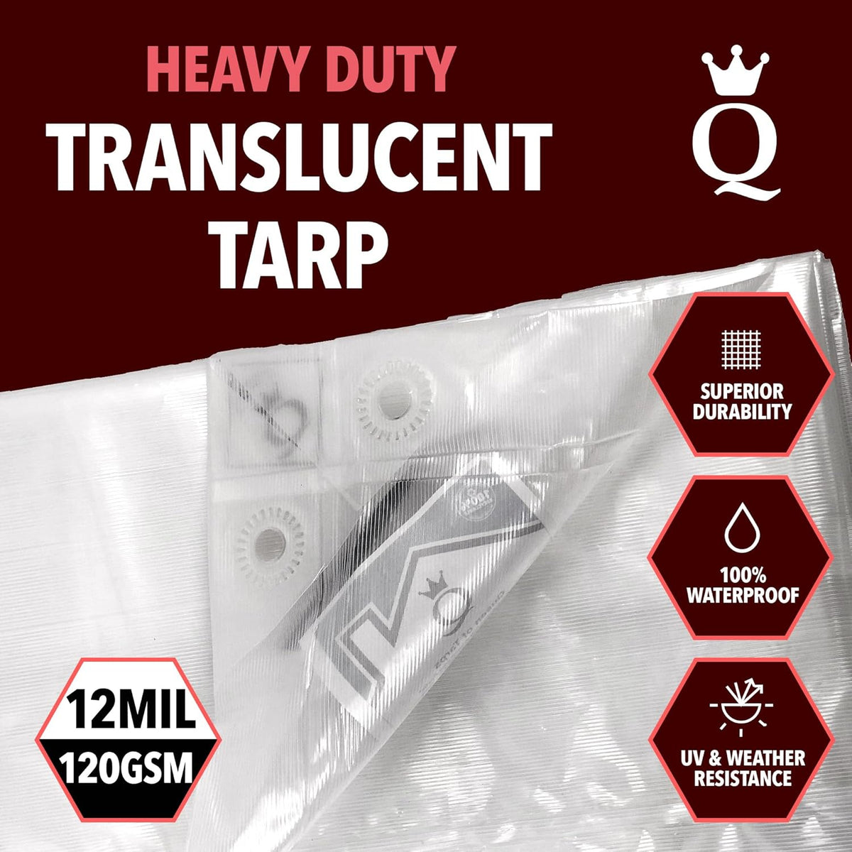 QUEEN OF TARPS | 6x8 Heavy Duty Tarp Waterproof, 120 GSM is 12 MIL, UV/Tear Resistant Tarp