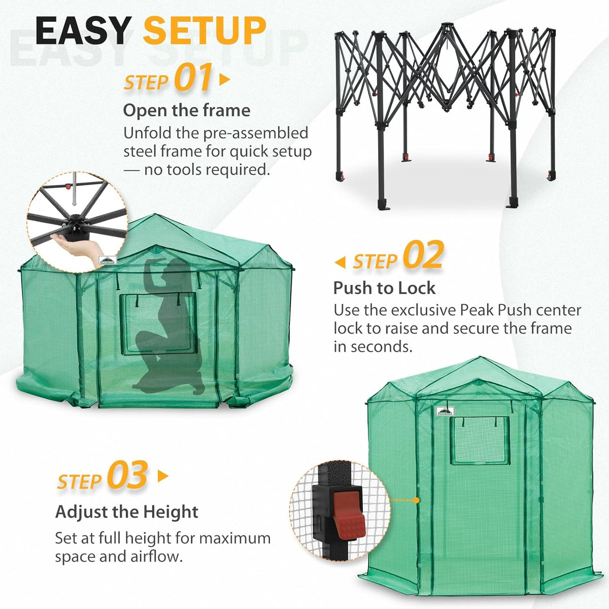 EAGLE PEAK 6.6x6.6 ft Hexagon Pop up Greenhouse, Portable Walk-in Grow Tent for Seed Starting
