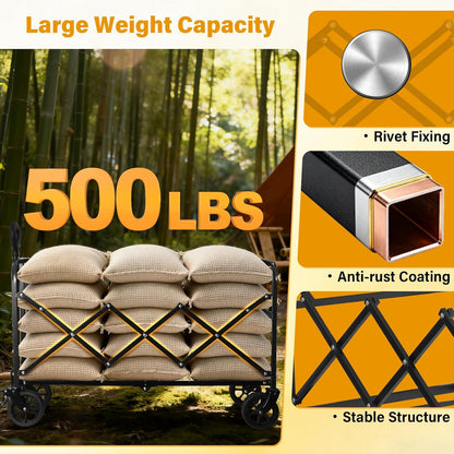 Wagons Carts Foldable,500 LBS Large Capacity Foldable Wagon Cart Collapsible Wagon with Wheels &