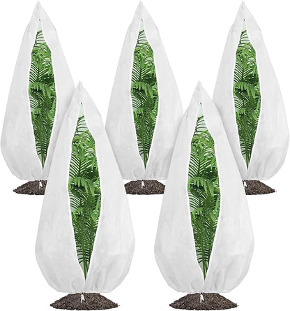 Gardzen 5-Pack Plant Covers Freeze Protection, Drawstring Tree Cover with Zipper, Winter Freeze