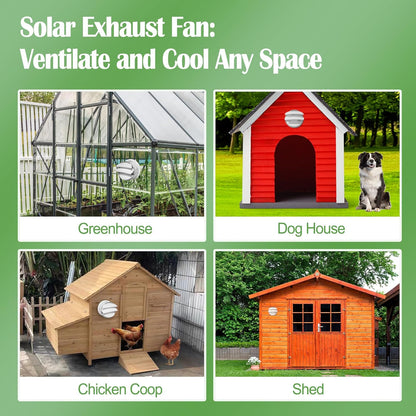 Solar Fan for Chicken Coop with Battery and Adjustable Thermostat, Solar Powered Fan with 12W