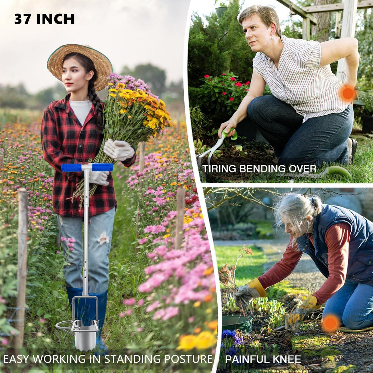 Updated Bulb Planter Long Handle for Digging, 5-in-1 Lawn and Garden Tool,sod Plugger