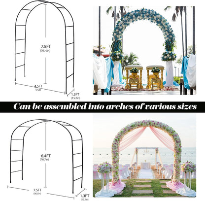 Thickened Rustproof Garden Arch, Wedding Arch- 4.6 * 7.8 or 6.4 * 7.5Ft, Easy to Assemble, Long