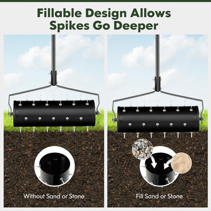 S AFSTAR 21" Manual Lawn Aerator, Heavy Duty Rolling Aerator Lawn Tool Filled Sand Stone with 51"
