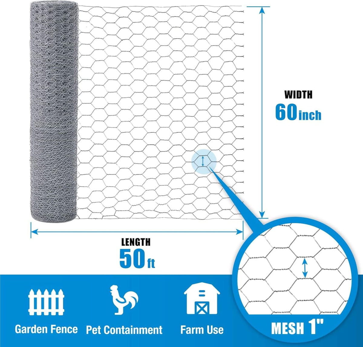Fencer Wire 20 Gauge Chicken Wire Fence, Galvanized Poultry Hexagonal Netting Crafting, Chicken