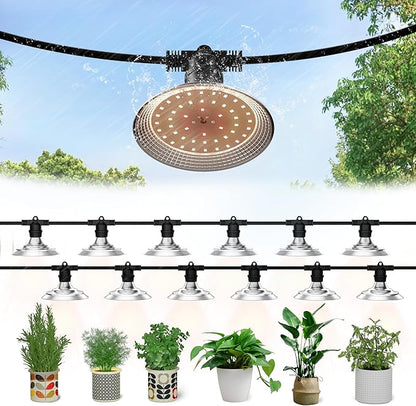 12-Light Outdoor LED Grow Lights – Waterproof Full Spectrum Greenhouse Lights for Plants, 41FT